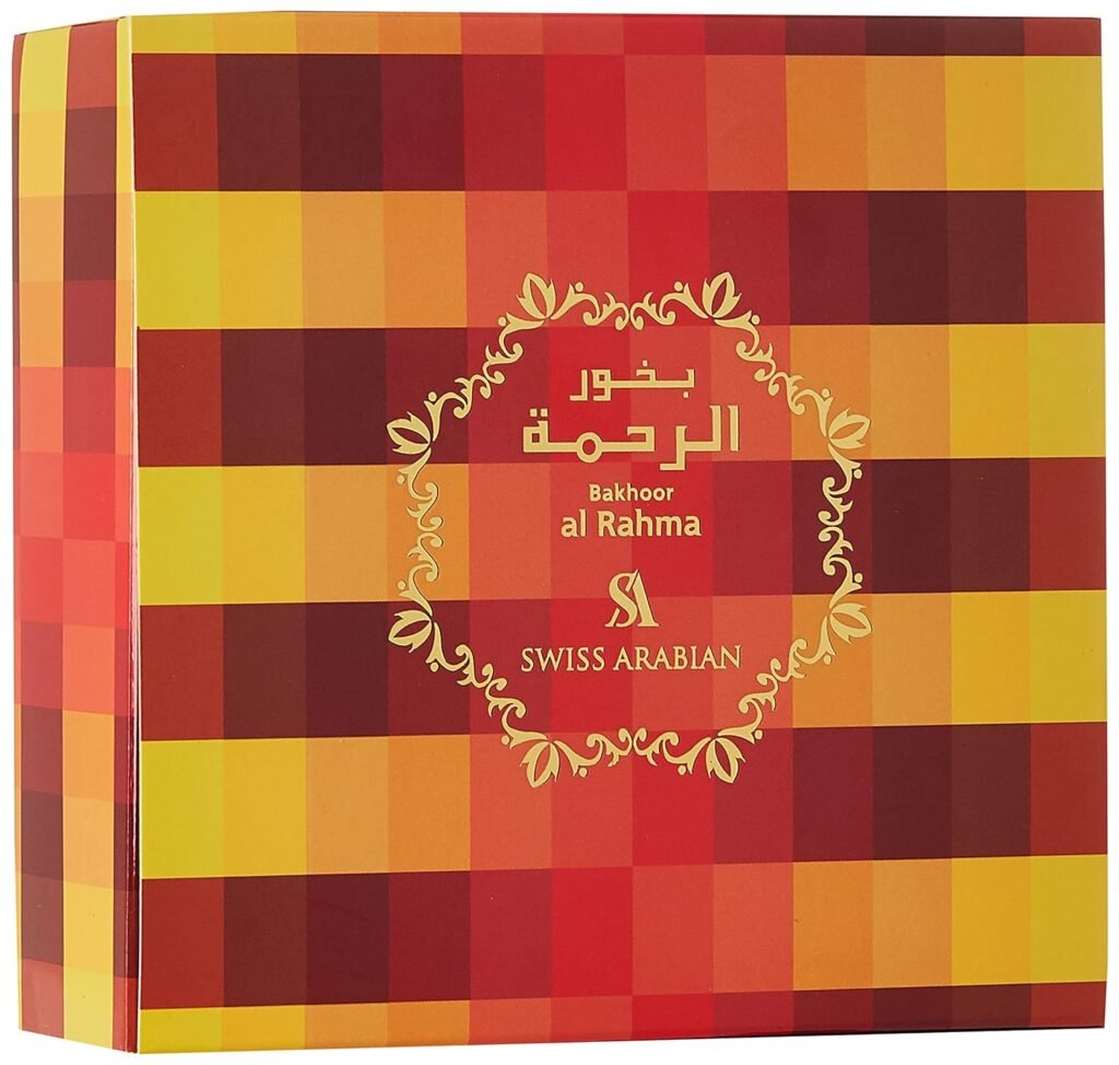 A pack of Bakhoor Alrahma encompasses woods and resins along with a touch of Rose, Amber and Agarwood.